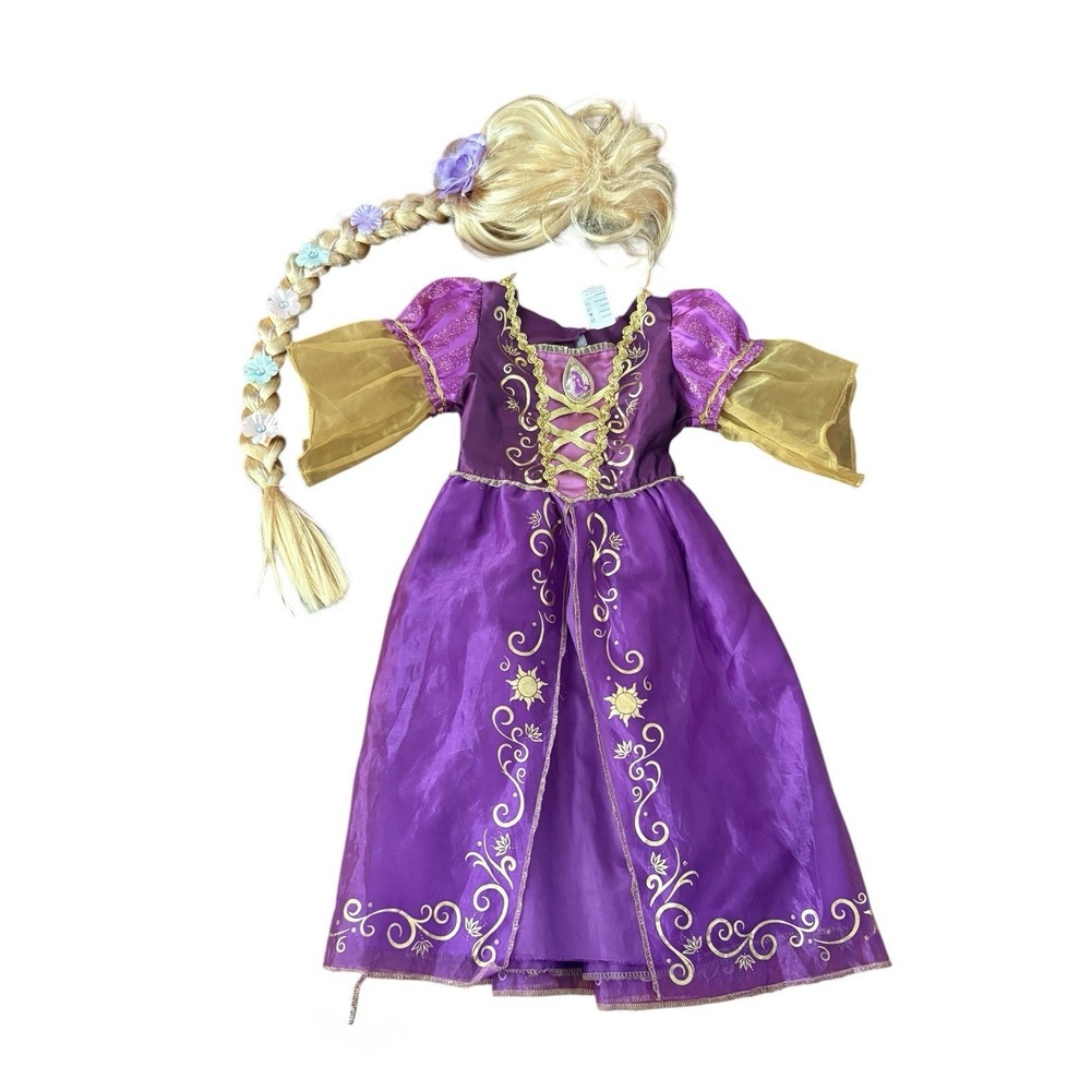 Disney  Rapunzel Tangled Princess Dress Halloween Costume  4-6X Wig Included